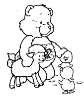 A coloring page of care bears